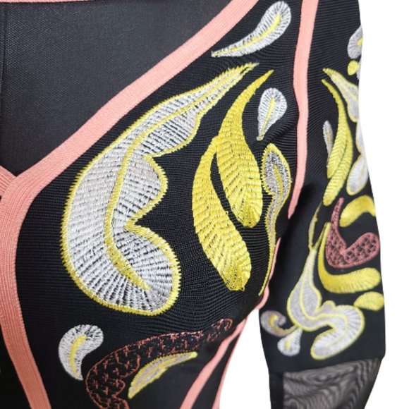 STUNNING HERVE LEGER FIT-AND-FLARE DRESS IN BUTTERFLY & PAISLEY JACQUARD - Picture 7 of 16